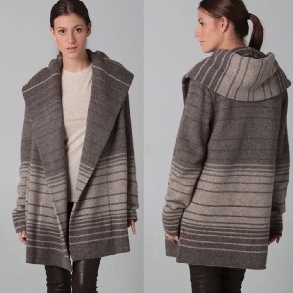 Vince Sophie Hooded Brown Striped Cardigan Size Small